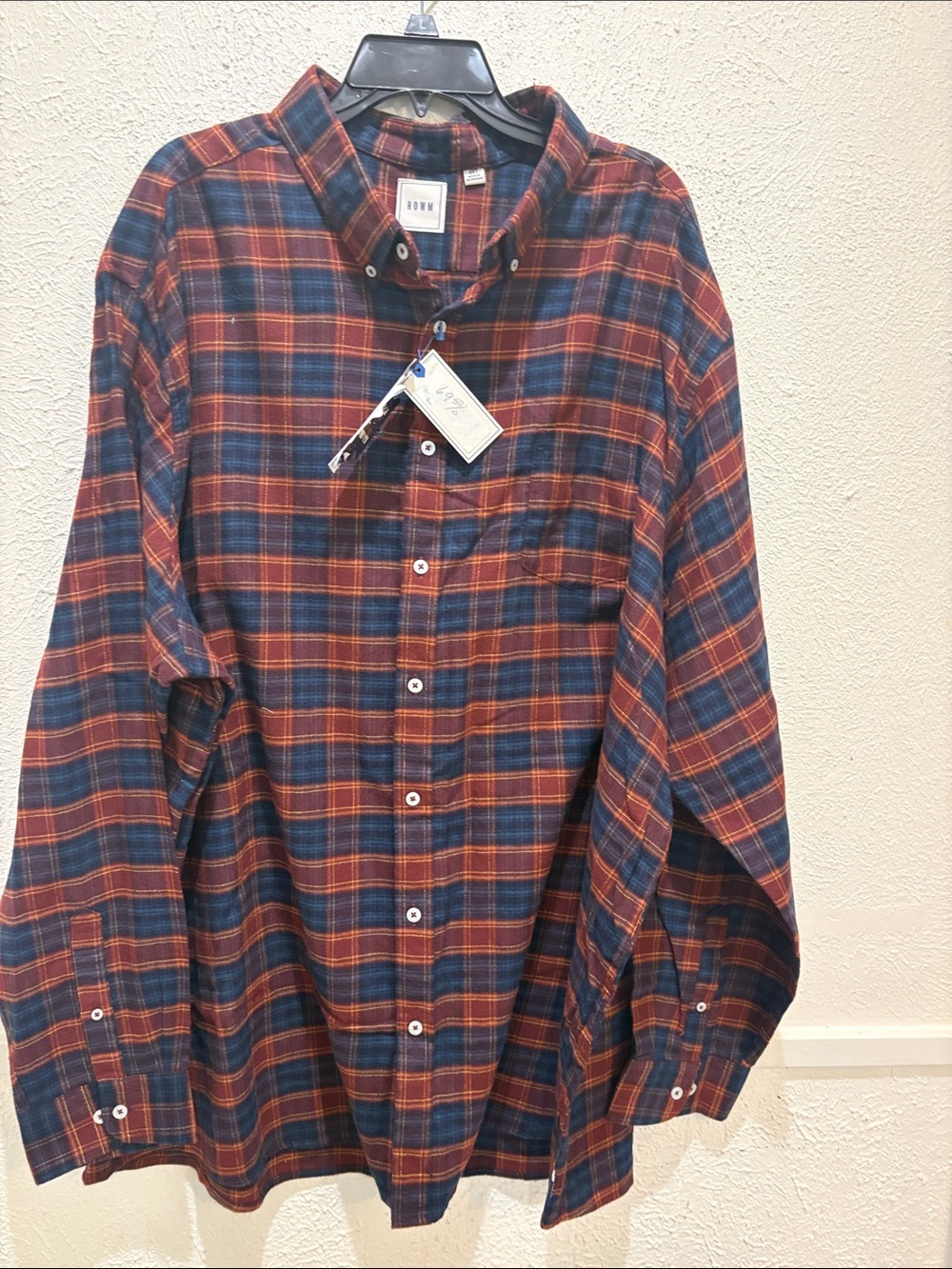 ROMWE Navy and Rust Plaid Button-Down Shirt